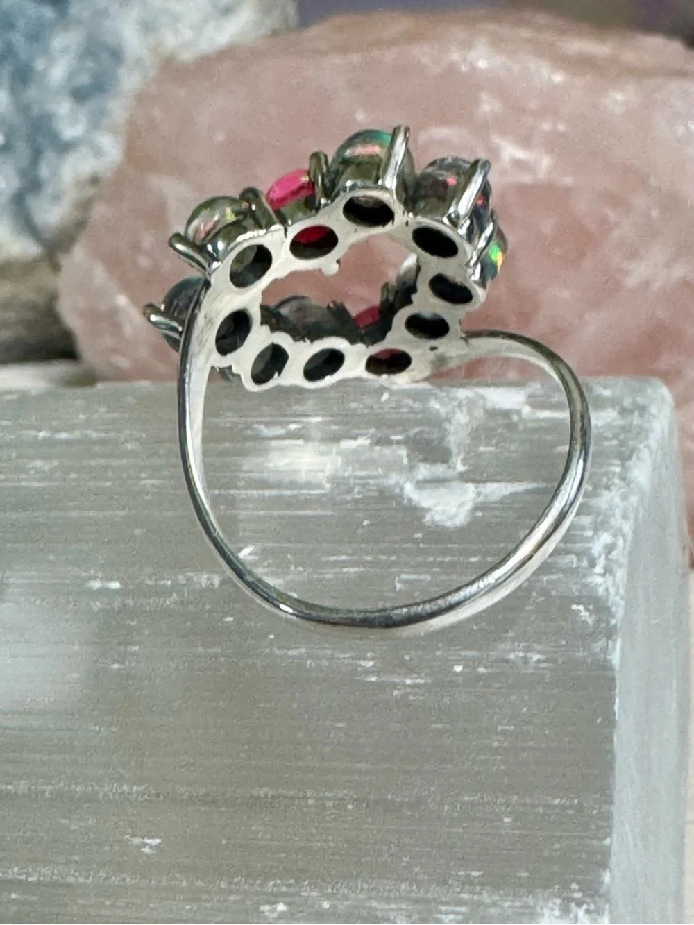 Balloon Opal Multicolour Heart Statement Ring set in Sterling Silver - Picture 4 of 7
